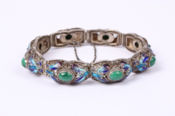 Antique Enamel Silver Bracelet with Malachite