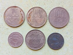 Románia 6 db Különböző Érme 5 100 Lej Lei 1942-1994