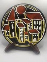 Ritka Reguly Iparművészeti Kerámia Falitál – Absztrakt Városkép (ca. 1970)