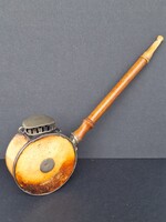 Különleges, ezüst szerelékes patinás antik tajtékpipa 1860 – 1880