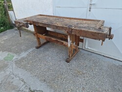Antik gyalupad régi műhely asztal loft industrial asztal régi satupad régi munka pad satu asztal