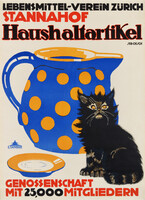 S. Oesch St Annahof 1914 vintage reklám plakát reprint nyomat konyha dekor macska cica pöttyös bögre