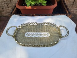 Vintage, retro, szovjet, fonott füles, fém kínáló tálca