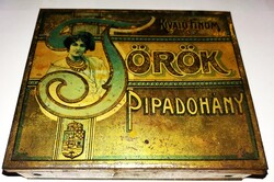 1904.cca KIVÁLÓ FINOM TÖRÖK PIPADOHÁNY - LITOGRAFÁLT FÉM LEMEZ DÍSZ DOBOZA 12 X 14 X 3,5 cm RITKA