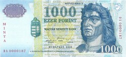 1000 forint 1999 MINTA alacsony sorszám "0000187" UNC