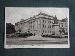 Képeslap,Debrecen, Ref. Kollégium,Csokonai szobor látkép,részlet, 1930-