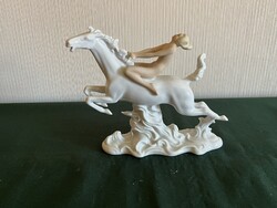 Schaubach kunst női lovas akt porcelán figura SÉRÜLT! (P0061)