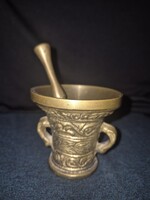Bronz mozsár törővel – „Amor Vincit Omnia 1771” feliratos (700 g)