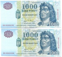 2 x 1000 forint 2004 "DB" Sorszámkövető pár UNC