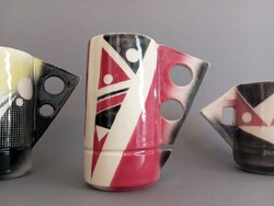 4x absztrakt/posztmodern spritzdekor studió kerámia bögre 1984