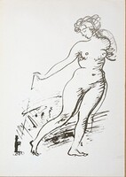 Vaszary János női akt – eredeti cinkográfia, art deco, keretezve