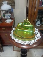 Zsolnay Eozin Őzpár dísztál /Porcelán/Zsolnay/Eozin/.