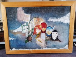 Angyal Zoltán Gyula (1950.-) szürrealista olaj - vászon festmény, 1984.