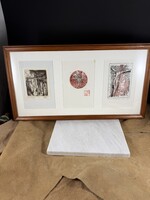 Kántor János (1947 - 2018 )  - 3 az 1-ben Rézkarc [Golgota..Dürer Mesternek..] ( 41 cm x 22 cm )
