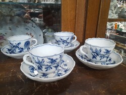 Alt Német,Germany Kardos Meissen 1815-1824,Kézi,Virág Festésű,Porcelán Mokkás Csésze Szett.4 db.