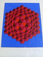 Vasarely szignózott Phila Bleu szitanyomat