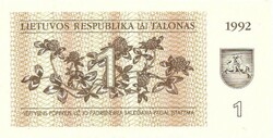 1 talonas 1992 Litvánia UNC 1.