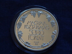Magyarország 5000 forint 2008 Tokaji Történelmi Borvídék Proof 0.9250-ös ezüst 31,46 g