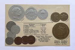 Ferenc József magyar korona pénzrendszer - Dombornyomott érmés képeslap / 2 korona, arany 100 Korona