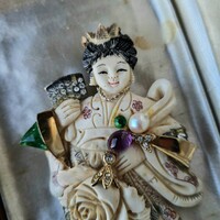 1940s-1960s carved multicolored rhinestone Japanese geisha costum brooch