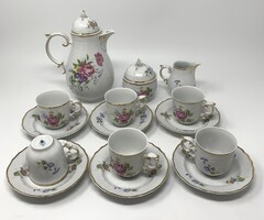 Hollóházi Hajnalka mintás kávés szett 6 személyes elegáns 9 db-os porcelán készlet RZ