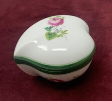 Herendi porcelán bonbonier, szív alakú VRH EH rózsa mintával RZ