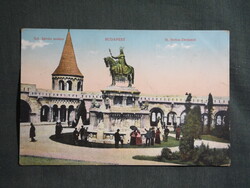 Képeslap,Budapest,Halászbástya,Szent István szobor látkép,részlet,Párisi nagy áruház kiad Bp.,1914-