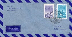 Boríték: Malév,  Budapest - Oslo. Légiposta.