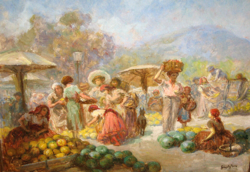 TAVASZI AKCIÓ! EREDETI CSODÁLATOSAN SZÉP  GERGELY IMRE  /1868-/:  MEDITERRÁN PIAC