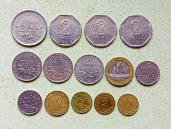 Franciaország 14 db Különböző Érme 5 10 Centimes 1/2 1 2 5 10 Frank Francs 1960-1991