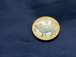 KÍNA 10 JÜAN / 10 YUAN / SHI YUAN 2021 ÖKÖR ÉVE! BIMETÁL! RITKA! UNC!