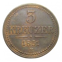 Magyarország,3 krajcár 1851 B VF+ réz