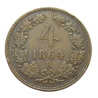 Magyarország,4 krajcár 1864 B VF réz