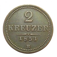 Magyarország,2 krajcár 1851 B EF+ réz
