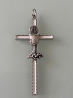 Very beautiful metal cross decorated with white enamel, marked.