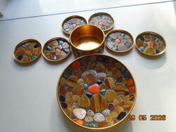 Mid Century Japanese Styson Mosaic Ceramic Set with Gilded Aluminum Fixture