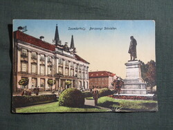Képeslap,Szombathely,Berzsenyi Dániel tér,szobor,Püspöki palota,Dukesz Jenő kiadás,1924-