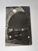 BUDAPEST Kivilágított Dunapart  fekete-fehér régi képeslap 1957