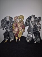 Vintage porcelánfejű velencei bohóc / Harlekin babák szettben (3 db)