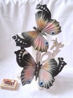 Nagy méretű, szép festésű Karl ENS / Volkstedt pillangók faágon porcelán figura