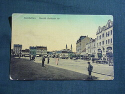 Képeslap,Szombathely,Horváth Boldizsár tér részlet,piac,lovasszekér,villamos , 1910-