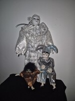 Vintage porcelánfejű velencei bohóc / Harlekin baba gyűjtemény (3 db)