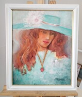 Valéria Orsovai beautiful female portrait painting 47x57 cm with frame