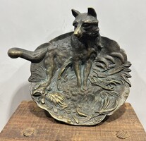 Antik bécsi bronz névjegykártya tartó róka