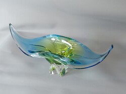 Bohemian Art Glass Bowl Josef Hospodka kék- zöld üveg tál 1960 körül  - 1530