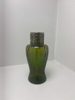 Antique Kralik iridescent green glass vase with metal holder – Art Nouveau masterpiece