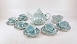 BAKOS ÉVA JELZÉSSEL, KÉZZEL FESTETT PORCELÁN TEÁS KÉSZLET HERENDI CSÉSZÉKKEL, HIBÁTLAN (A054)