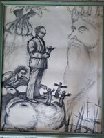 XX sz Magyar festő Kondor Béla: A Bölcs és az Árnyak Királysága Nagyméretű !