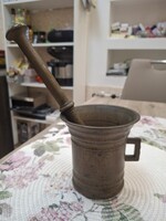 Ritka 18. Századi Egyfüles Barokk Bronz Patika Mozsár Törővel. 2,626kg