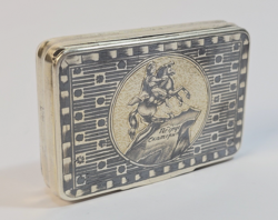 19th Century Antique Russian Niello Silver 84 Zolotnik Tobacco Box / Snuff Box / From 1824